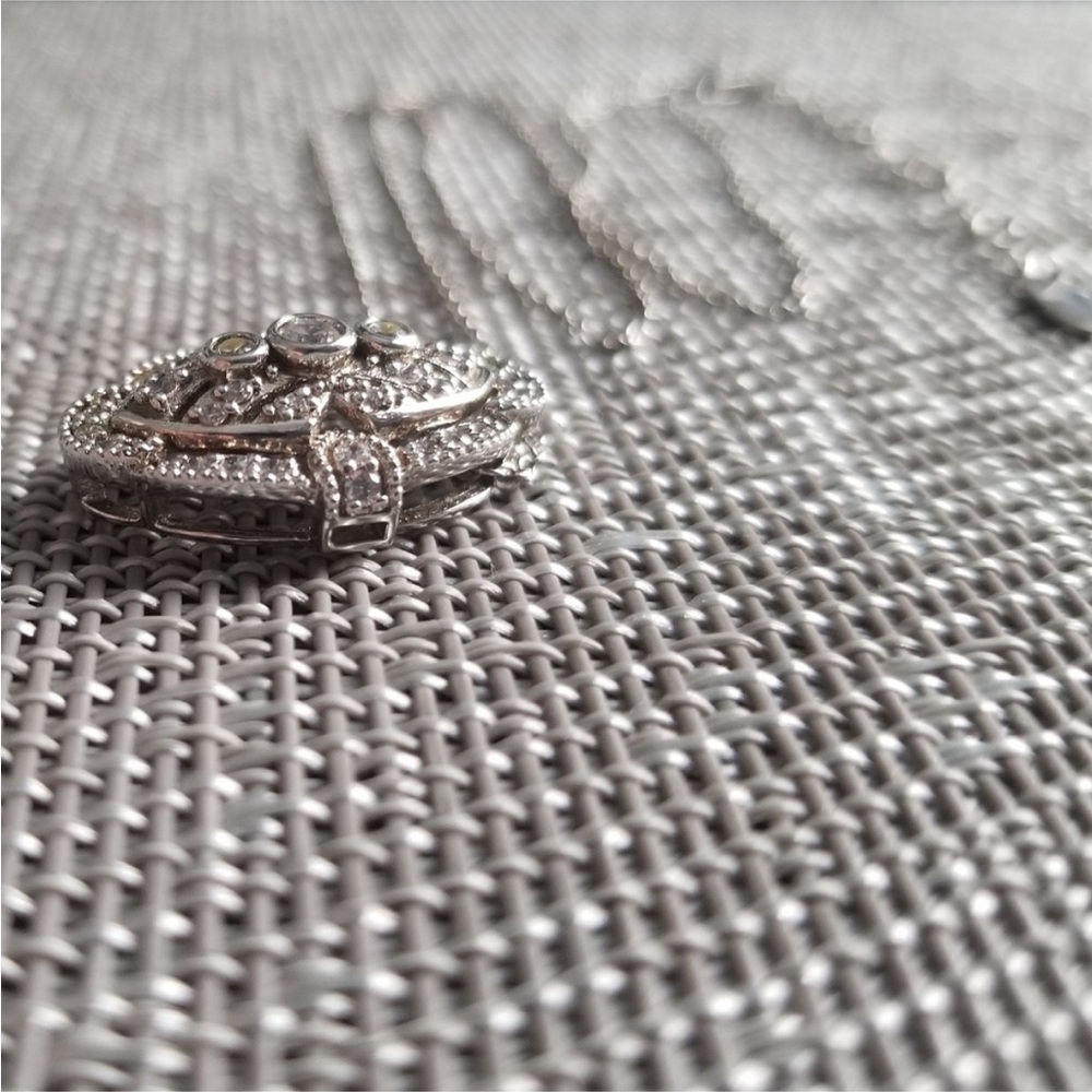STERLING SILVER CZ ART DECO MILLGRAIN NAVETTE SET - RING AND PENDENT - STUNNING! - Picture 9 of 16